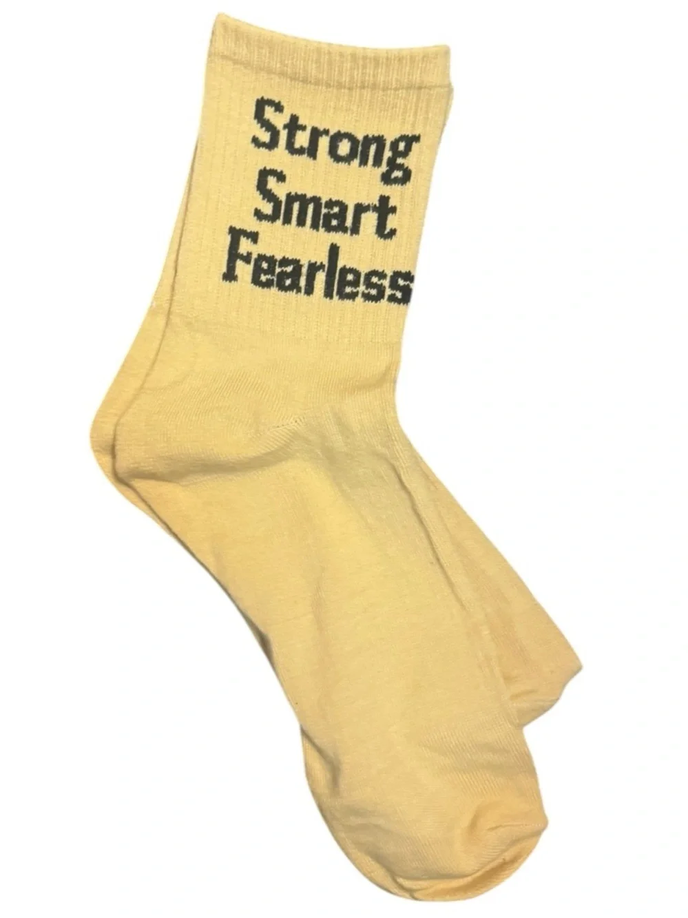 STRONG, SMART, FEARLESS Crew Socks Women’s OS Gift NWOT Gold Black NWOT Cancer